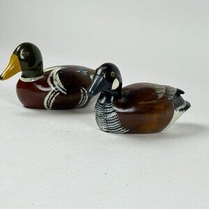 Wooden Hand-Painted Decoy Duck Small Mallard Decor 7"x3" Handmade Rustic Decor